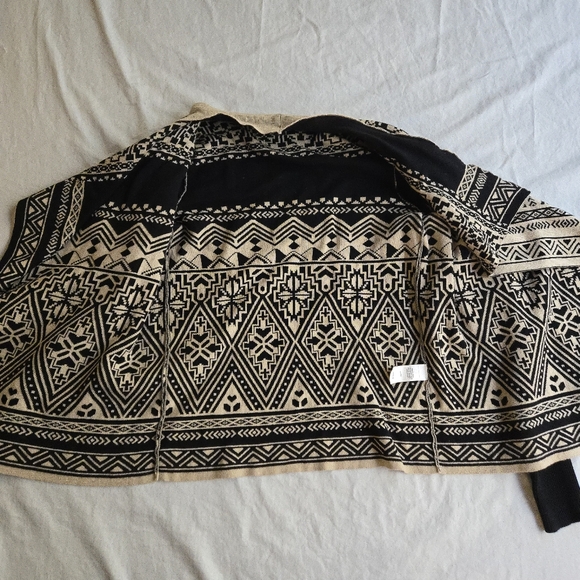 Lucky Brand Aztec Waterfall Open Front Cardigan 100% Cotton Black & Tan Small - Picture 5 of 11